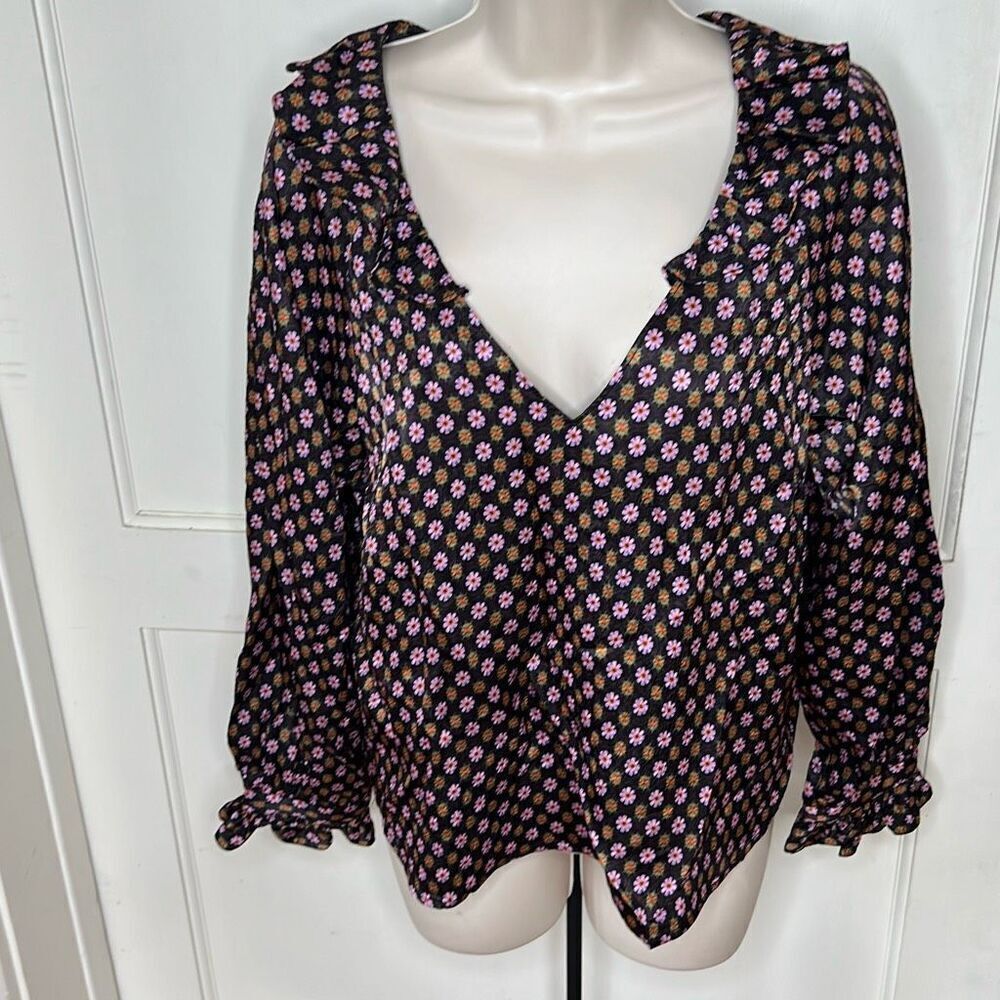 Raquel Allegra Dolly Silk Blouse Daisy Print Size 1/Medium/6 US Nwt
